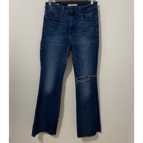 Levi's High Rise Flare Jeans Womens Size 29 Dark Wash 726 Stretch Distressed - Picture 1 of 13
